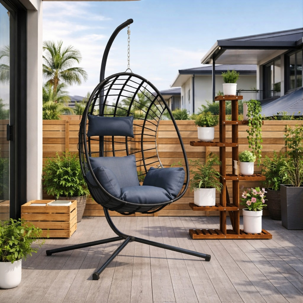 ALORA Hanging Egg Chair with Stand - Anthracite