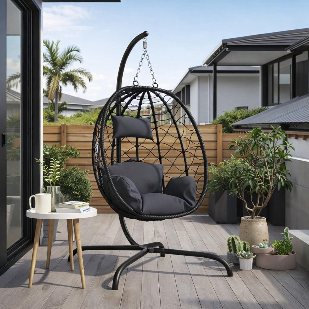 OLYRA Hanging Egg Chair with Stand - Anthracite