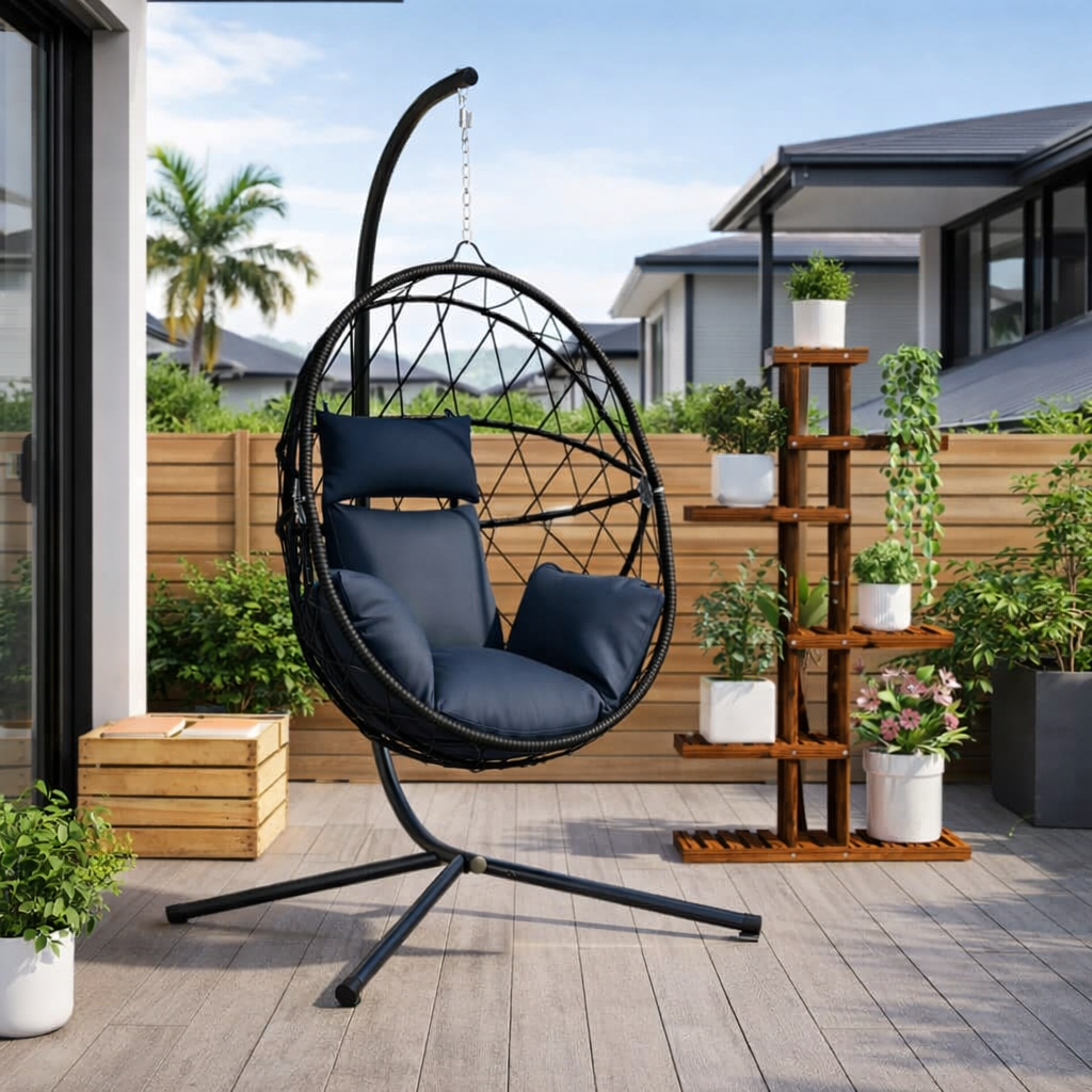 SOLIRA Hanging Egg Chair with Stand - Anthracite